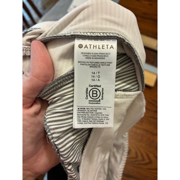 Athleta Brooklyn Textured Ankle Pants Gray Striped Travel Size 14T Tall - Picture 5 of 8